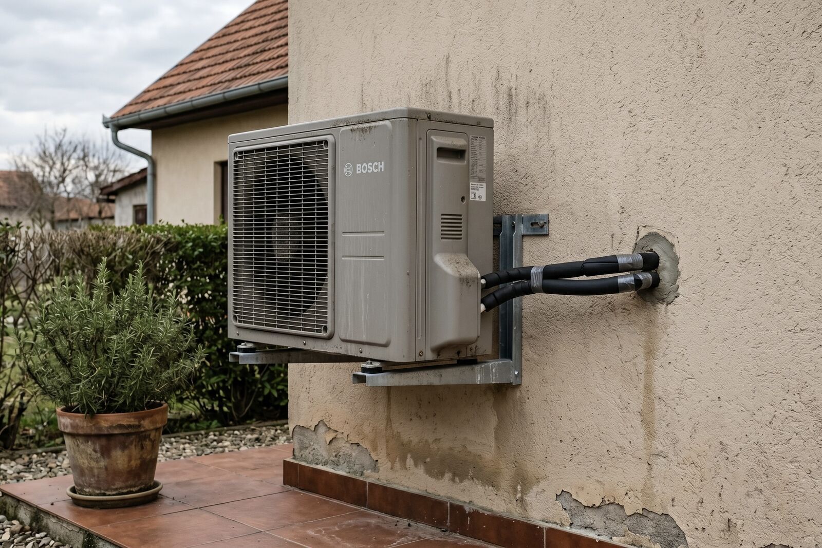 Suvremena zrak-voda toplinska pumpa instalirana uz hrvatsku obiteljsku kuću